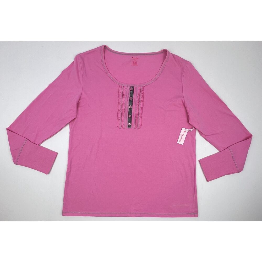 Urbanology Henley Top Pink Womens Large 3/4 Sleeve Lounge Pajama Pullover NEW